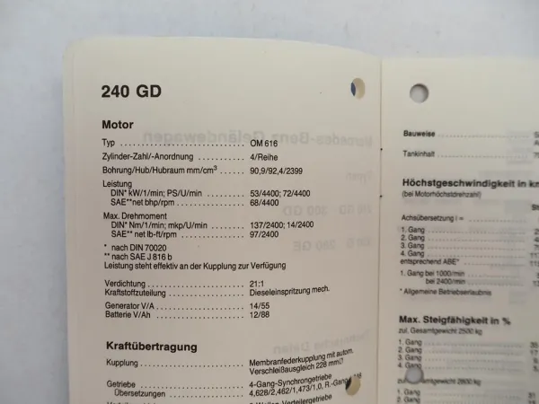 Mercedes Benz 240GD 300GD 230G 280GE Geländewagen Technische Daten 3.1981