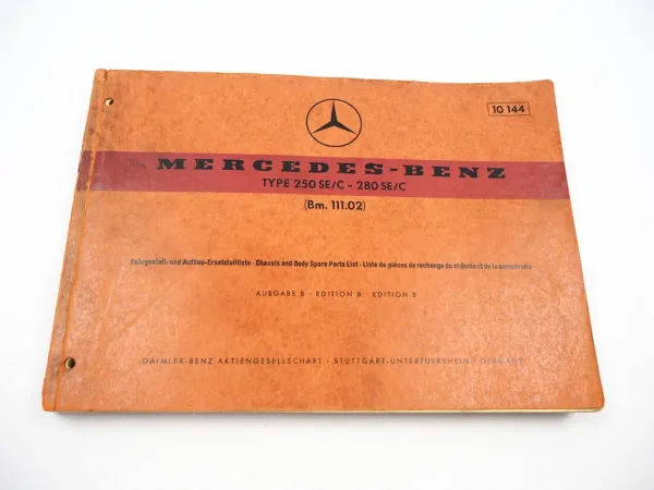 Mercedes Benz 250 280 SE/C W111 Coupe Cabrio Ersatzteilliste Parts List 1968