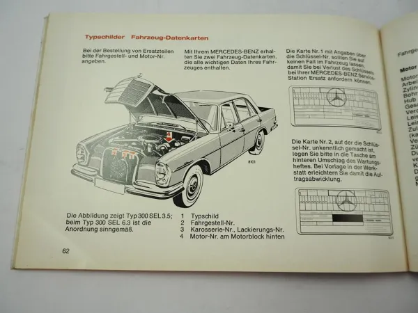 Mercedes Benz 300 SEL 3.5 / 6.3 W109 Betriebsanleitung 1971 Wartung Pflege