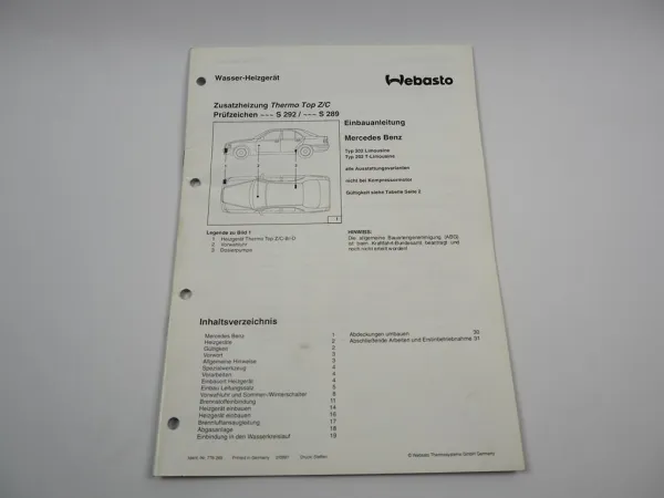 Mercedes Benz C-Klasse W202 Einbauanleitung Webasto Thermo Top Z/C-B/D Heizung