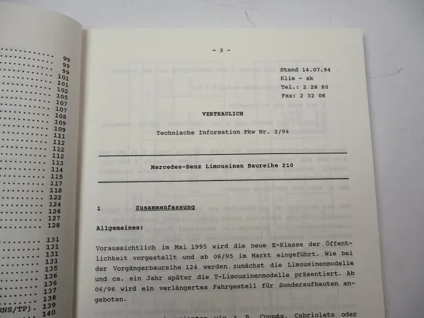 Mercedes Benz E-Klasse W210 Limousinen Einführungsschrift Modellvorstellung 1994