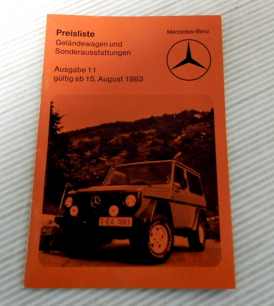 Mercedes Benz Geländewagen BR 460 und Sonderausstattung Preisliste ab 15.8.1983