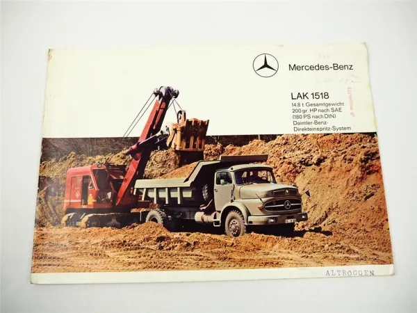 Mercedes Benz LAK1518 Allradkipper 180 PS 14,8t mit O&K Bagger Prospekt 1965