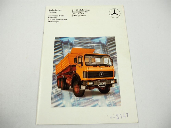 Mercedes Benz LKW Baustellenfahrzeuge 24t bis 26t 280PS bis 355PS Prospekt 1987