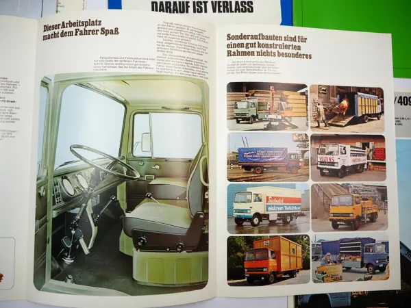 Mercedes Benz LKW Kipper Nutzfahrzeuge 8x Prospekt 1970er Jahre L407 1213K 1217K