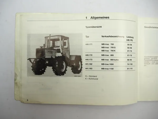 Mercedes Benz MB-trac 700 800 900 turbo 1000 1100 Betriebsanleitung Wartung 1987