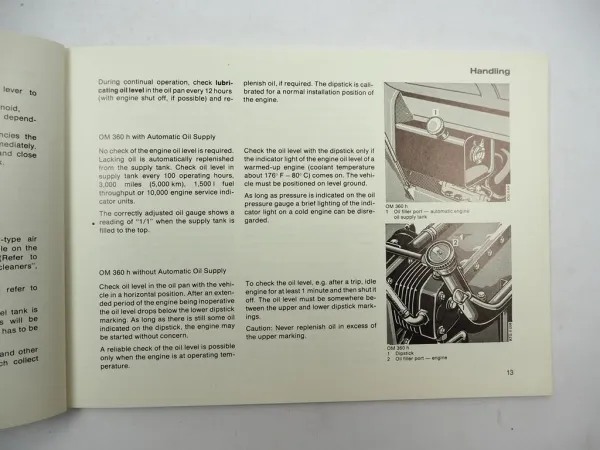 Mercedes Benz OM 314 352 360 346 355 h A Engine Operating Instructions 1982