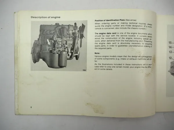 Mercedes Benz OM 314 352 360 346 355 h A Engine Operating Instructions 1983