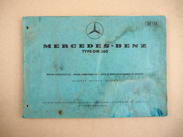 Mercedes Benz OM 360 Motor Ersatzteilliste Parts List 1969