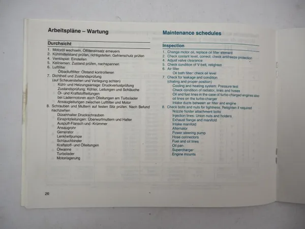 Mercedes Benz OM 364 366 A LA Industriemotor Wartungsheft blanko 1990