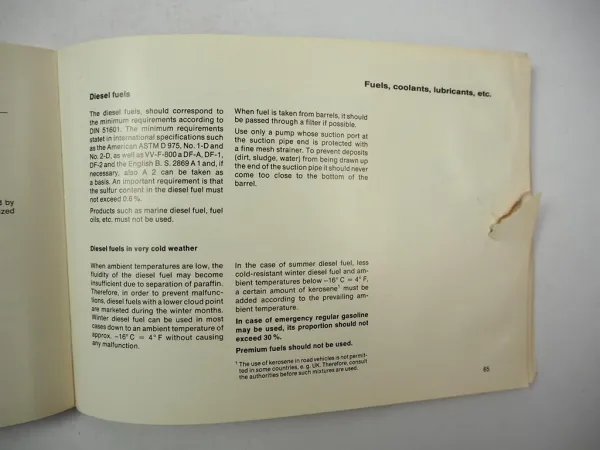 Mercedes Benz OM 401 402 403 404 Engine Operating Instructions 1980