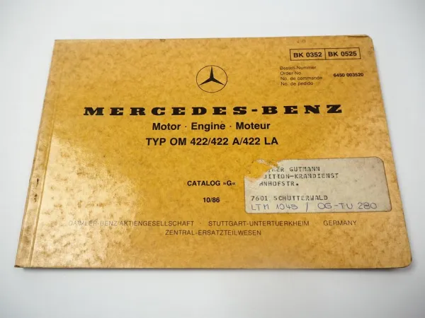 Mercedes Benz OM 422 / A / LA Motor Teile Bildkatalog Illustrated Parts List 1986