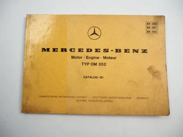 Mercedes Benz OM 352 Motor Bildkatalog Ersatzteilliste Spare Parts List 1977
