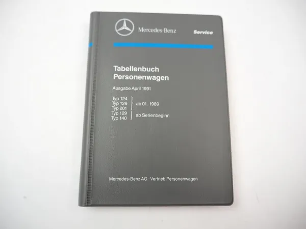 Mercedes Benz PKW 124 126 201 ab BJ 1989 & 129 140 Tabellenbuch Stand 9/1991