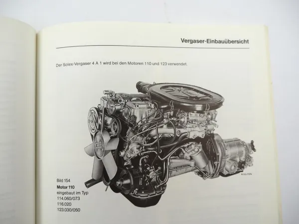 Mercedes Benz Solex Vergaser 4A1 im Motor 110 123 Kundendiensthandbuch 1978