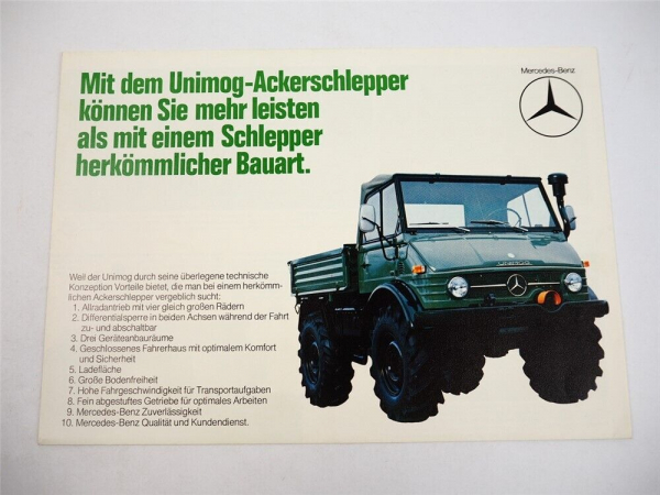 Mercedes Benz U 52 72 84 120 Unimog 52 bis 120PS Ackerschlepper Prospekt 1976