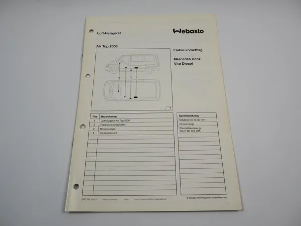 Mercedes Benz VitoTD W638 Einbauanleitung Webasto Thermo Air Top 2000 Heizung