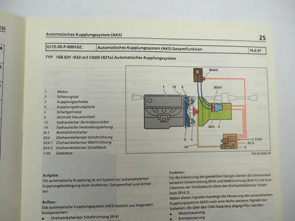 Mercedes Benz W168 A-Klasse Kupplungssystem AKS Einführungsschrift Service 1997