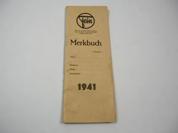 Merkbuch Kalender Fein Elektrowerkzeuge 1941 Bohrmaschine Säge