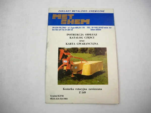 Met Chem Z149 Kosiarka rotacyjna zawieszana Instrukcja obslugi Katalog czesci