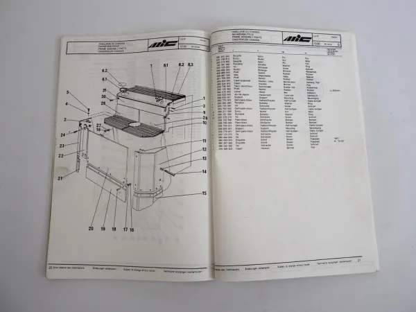 MIC G125 Hubwagen Betriebsanleitung Wartung Ersatzteilliste Stromlaufplan 1990