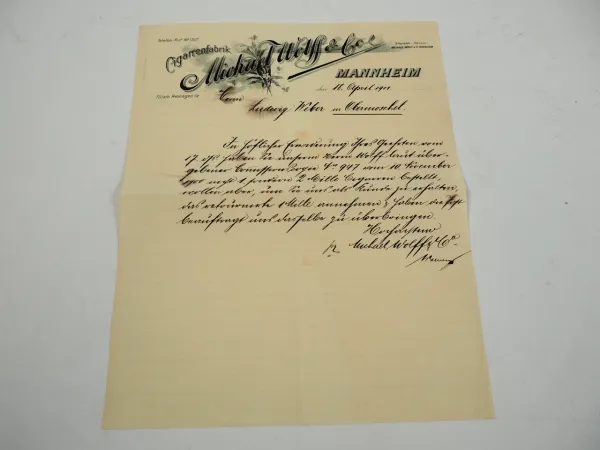 Michael Wolf & Co. Mannheim Zigarrenfabrik Geschäftsbrief 1901