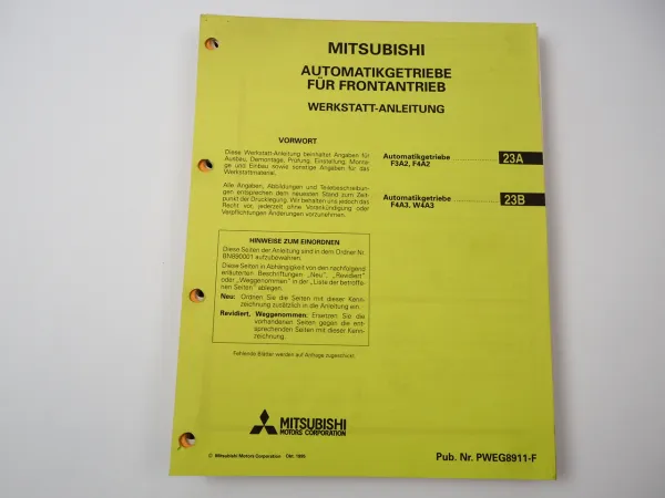 Mitsubishi Automatikgetriebe F3A2 F4A2 F4A3 W4A3 Werkstatthandbuch 1995