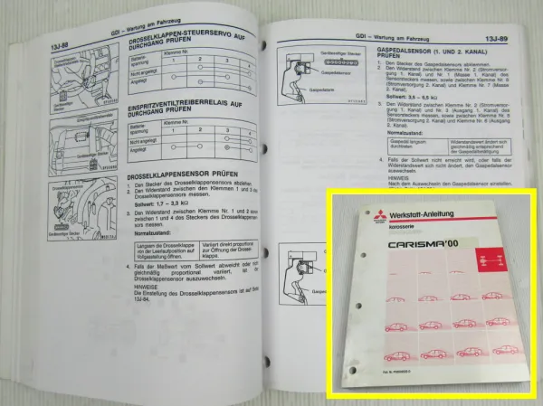 Mitsubishi Carisma 2000 Werkstatthandbuch Nachtrag DA Reparaturanleitung