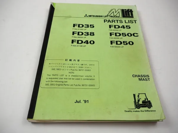 Mitsubishi FD 35 38 40 45 50 Lift Truck F19A/F28 Parts List Ersatzteilliste 1991