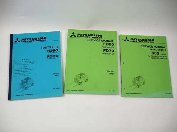 Mitsubishi FD 60 70 Forklift S6S Diesel Engine Service Manual Parts List 1994