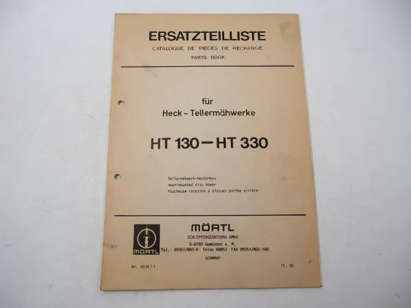 Mörtl HT 130 170 210 250 290 330 Tellermähwerk Heckanbau Ersatzteilliste 1992