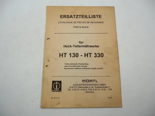 Mörtl HT 130 170 210 250 290 330 Tellermähwerk Heckanbau Ersatzteilliste 1993