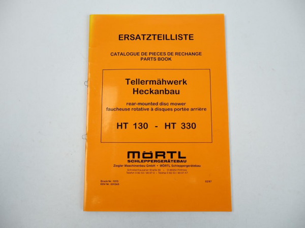 Mörtl HT130 - HT330 Tellermähwerk Heckanbau Ersatzteilliste Parts Book 1997