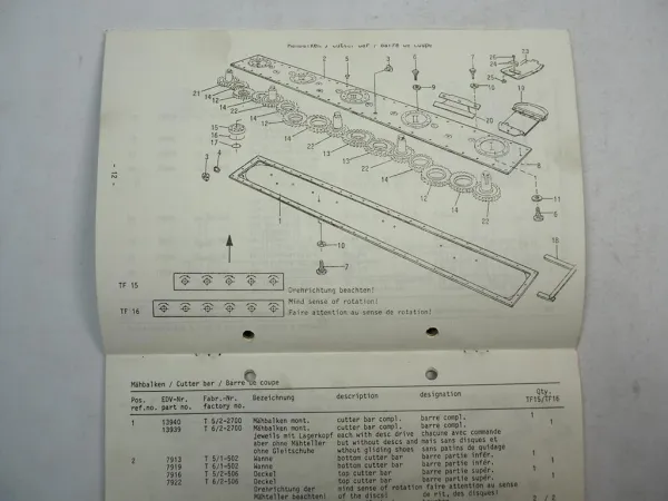 Mörtl TF 15 16 Tellermähwerk Frontanbau Ersatzteilliste Ersatzteilkatalog 1988