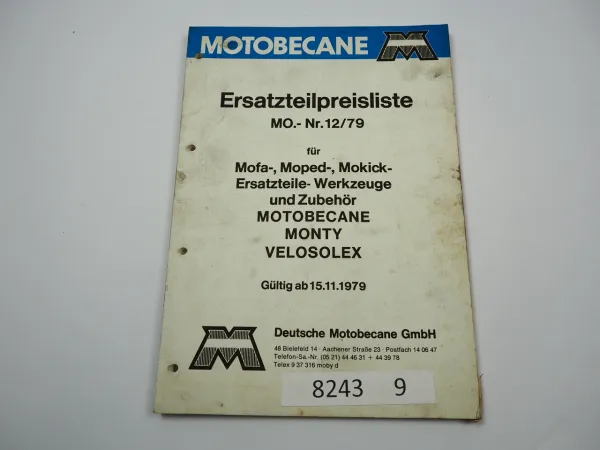 Motobecane Mobylette Monty Velosolex Mofa Moped Mokick Ersatzteil Preisliste 1979