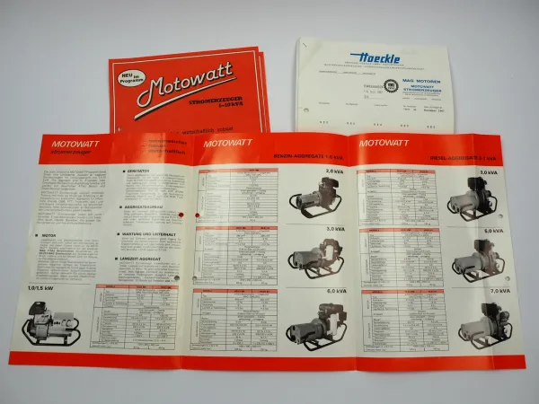 Motowatt Stromerzeuger Benzin Diesel 1 bis 10 kW MAG Motor 2x Prospekt 1987