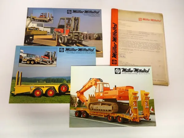Müller Mitteltal Tieflader Anhänger Datenblätter + 3x Prospekt 1984