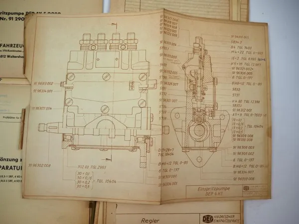 Multicar M25 Einspritzpumpe DEP4K Ersatzteilliste Prüfblätter Techn. Zeichnungen