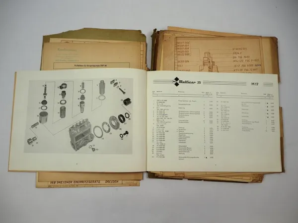 Multicar M25 Einspritzpumpe DEP4K Ersatzteilliste Prüfblätter Techn. Zeichnungen
