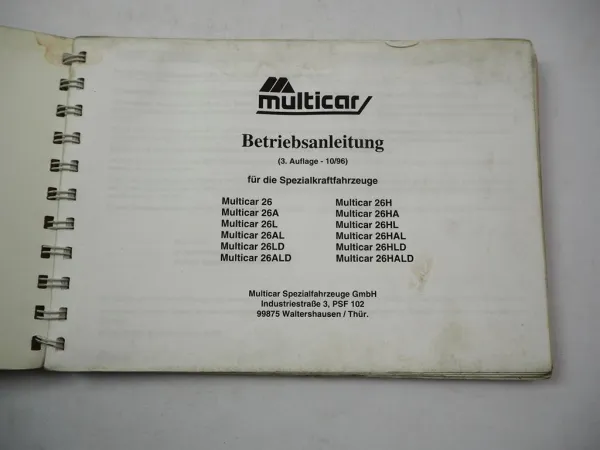 Multicar M26 + A/L/AL LD ALD & H - HALD Betriebsanleitung 1996 Pflege & Wartung