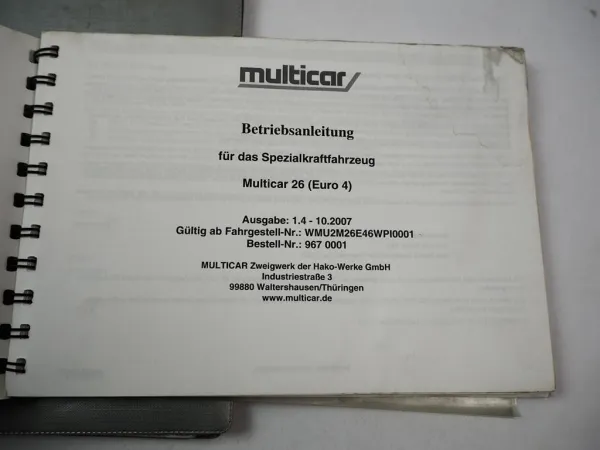 Multicar M26 Euro 4 Betriebsanleitung 2007 Bedienung Pflege Wartung
