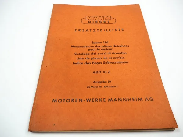 MWM AKD 10 Z 2-Zylinder Spare Parts Ersatzteilliste Ersatzteilkatalog 1966