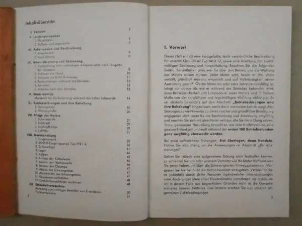 MWM AKD 12 E Z Dieselmotor Betriebsanleitung Bedienung Ersatzteilliste 1953