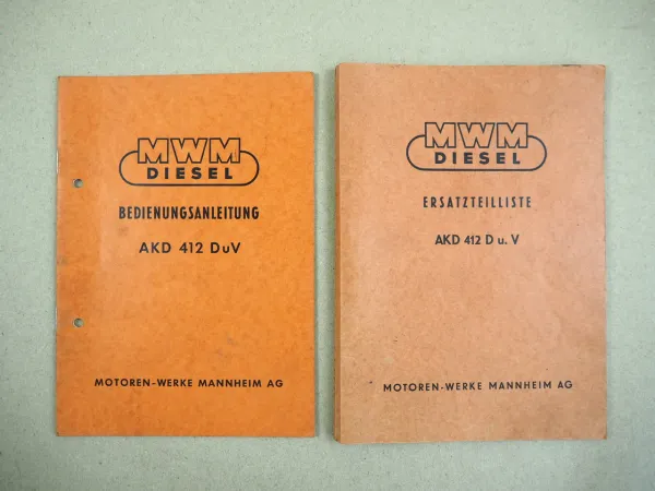 MWM AKD 412 D V Motor Bedienungsanleitung Ersatzteilliste Spares List