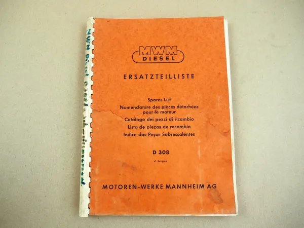 MWM D 308 Motor Ersatzteilliste Spares List 1973
