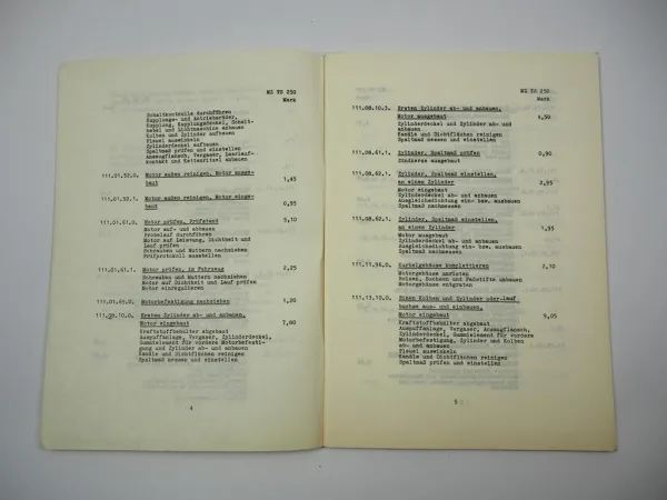 MZ TS 250 Motorrad Reparatur Richtzeiten Preisliste 1970er Jahre DDR