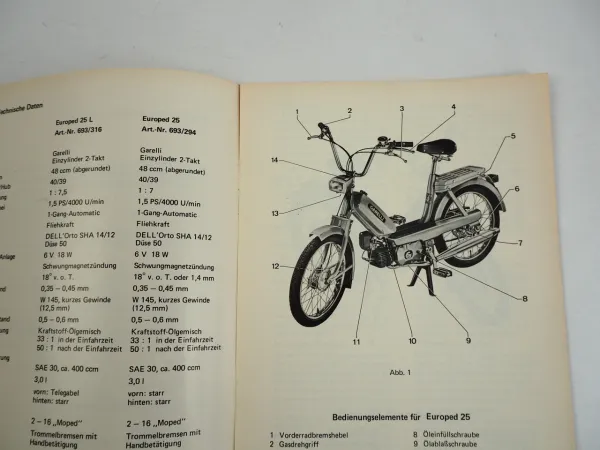 Neckermann Garelli Europed 25 25L Mofa Bedienungsanleitung 1976