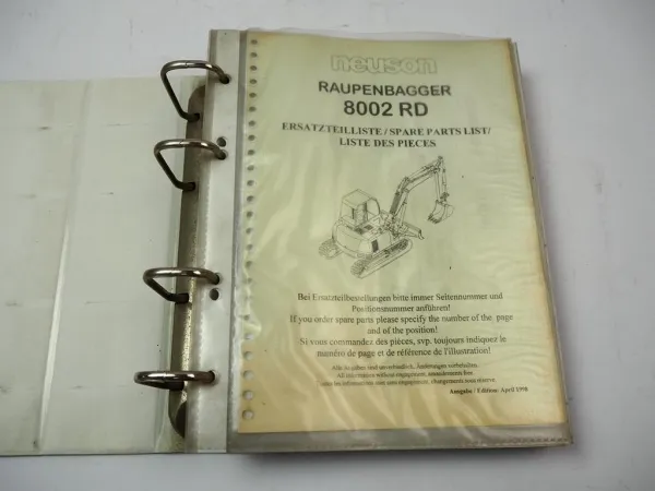 Neuson 8002RD Raupenbagger Ersatzteilliste Parts List Catalogue pieces 1998
