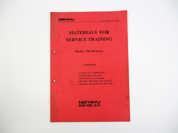 Nichiyu FB-60 Series Electric Forklift Materials for Service Training SICOS60
