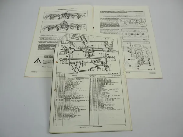 Niemeyer HR 521 521-D Rotor Zettwender Betriebsanleitung Ersatzteilliste 1987/88